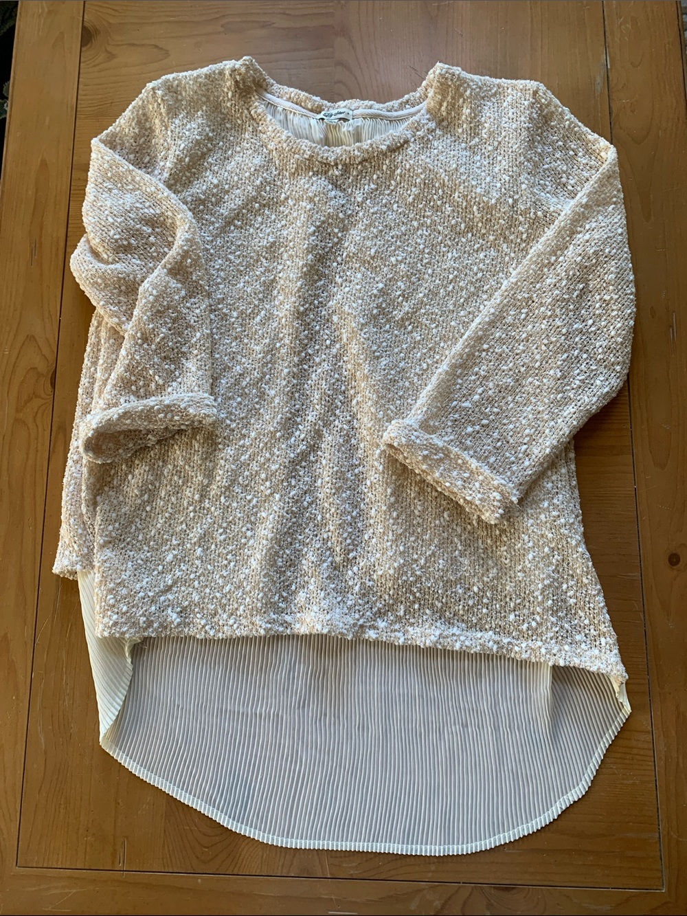 Lily Star Gold and Cream Bouclé Layered Sweater with Shirttail Hem